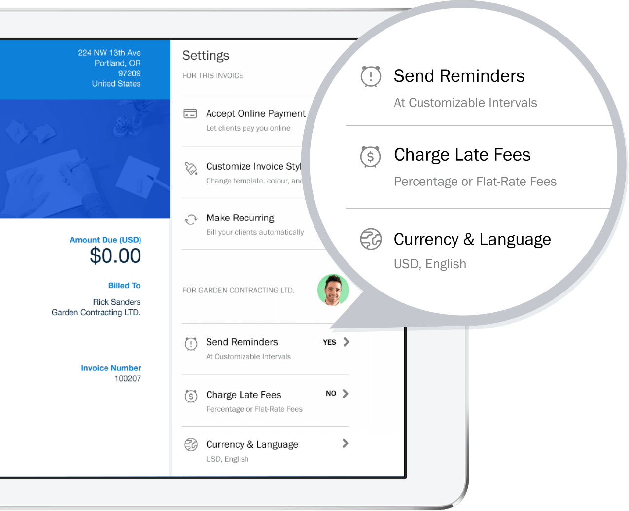 FreshBooks invoicing software settings
