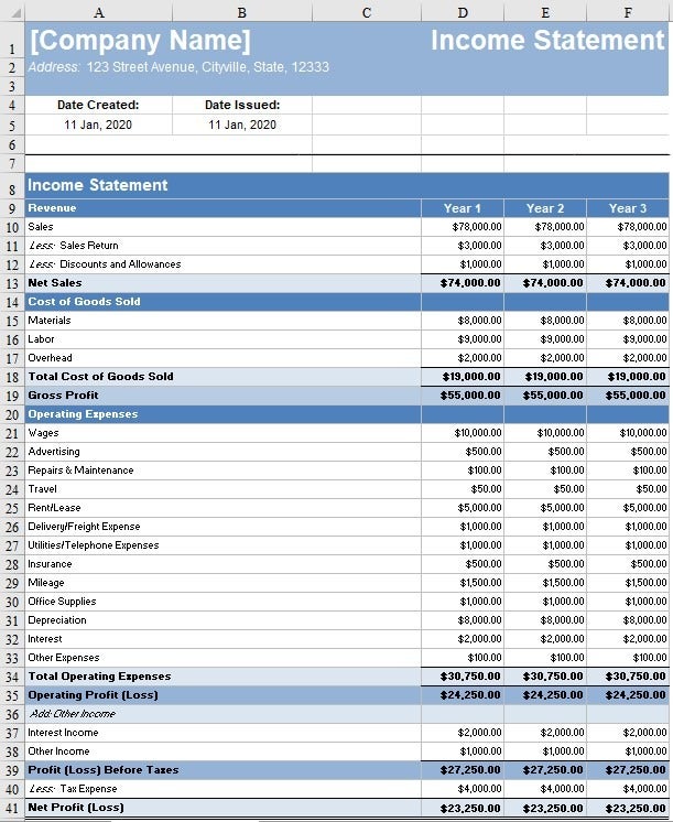 Free Income Statement Template