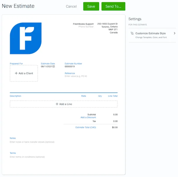 FreshBooks Estimate