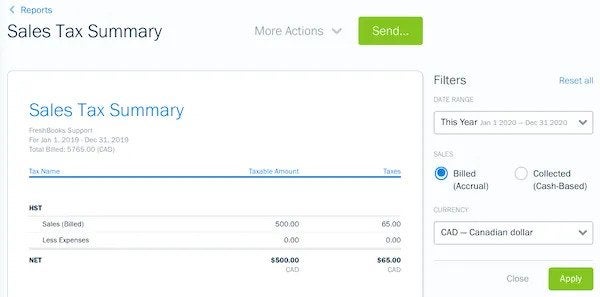 Sales Tax Summary Report