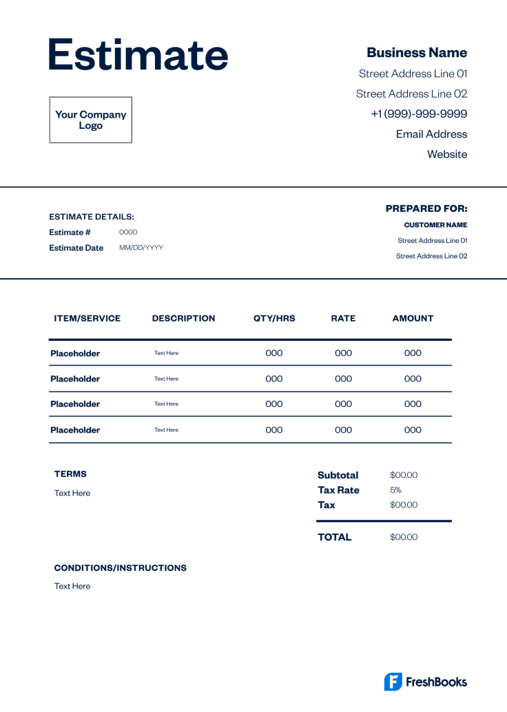 Excavation Estimate Template - Style 3