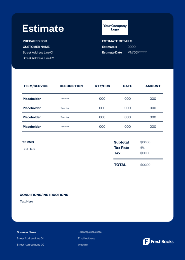 Excavation Estimate Template - Style 5