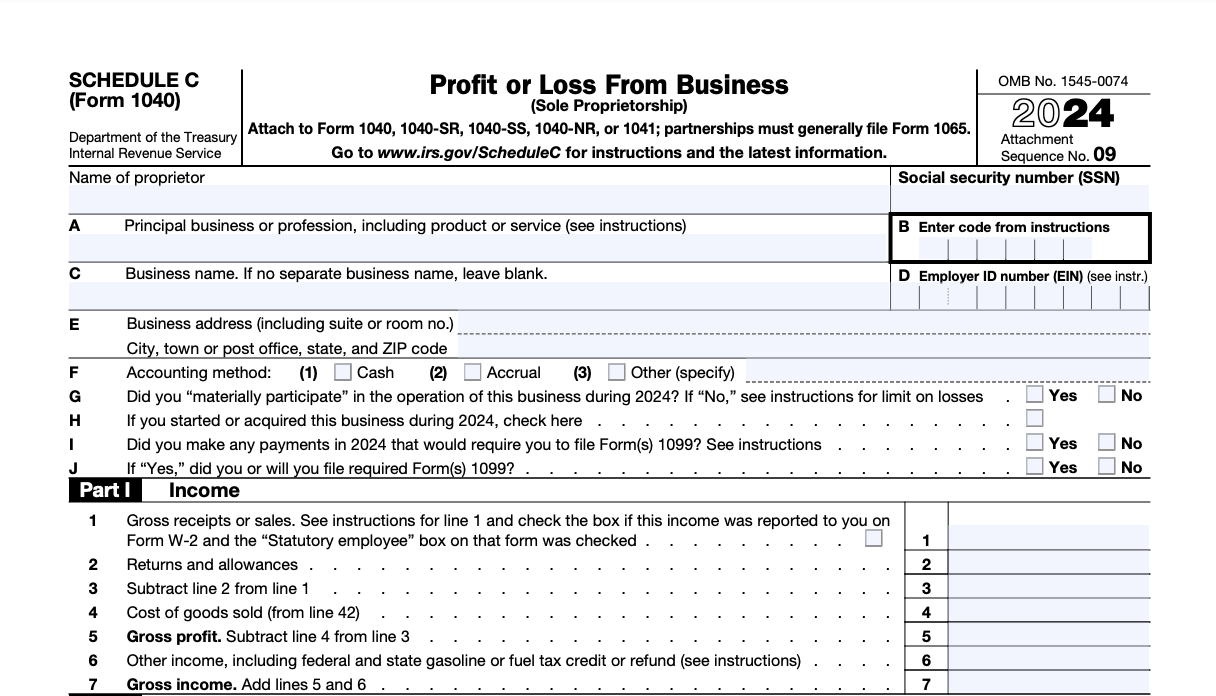 irs schedule c: gross income 